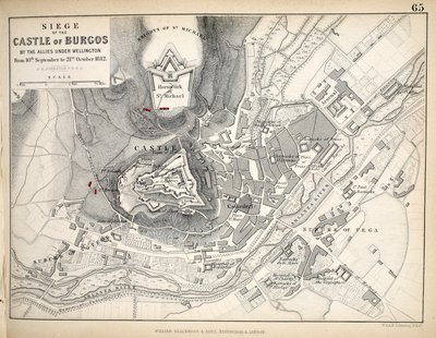 Carte du siège du château de Burgos, publiée par William Blackwood and Sons, Édimbourg et Londres, 1848 - Alexander Keith Johnston
